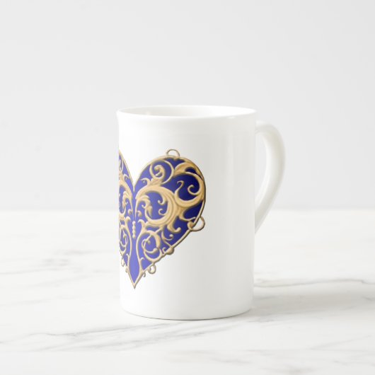 Bleu Filigree Coeur Mug (Devant droit)