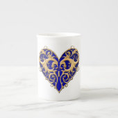 Bleu Filigree Coeur Mug (Devant)