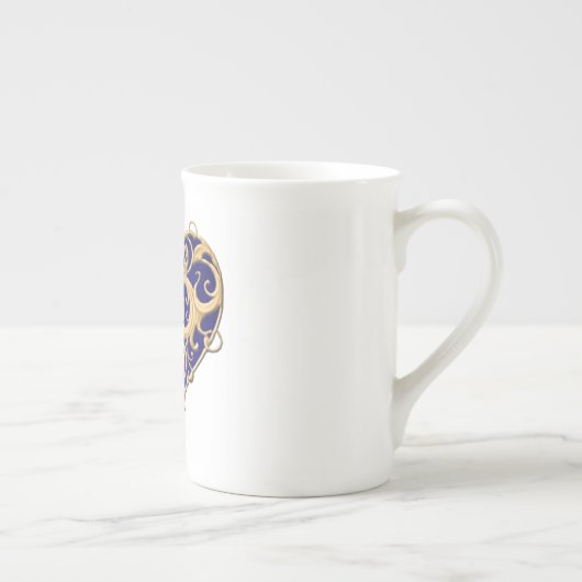 Bleu Filigree Coeur Mug (Droite)