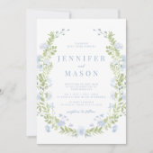 Bleu fleur de sping faire-part de mariage verdure (Devant)