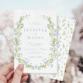 Bleu fleur de sping faire-part de mariage verdure