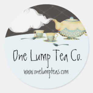 Bleu fleur théière et teups étiquette cadeau autoc