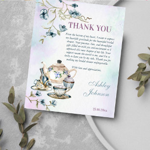 Bleu fleuri thé fête nuptiale carte de remerciemen