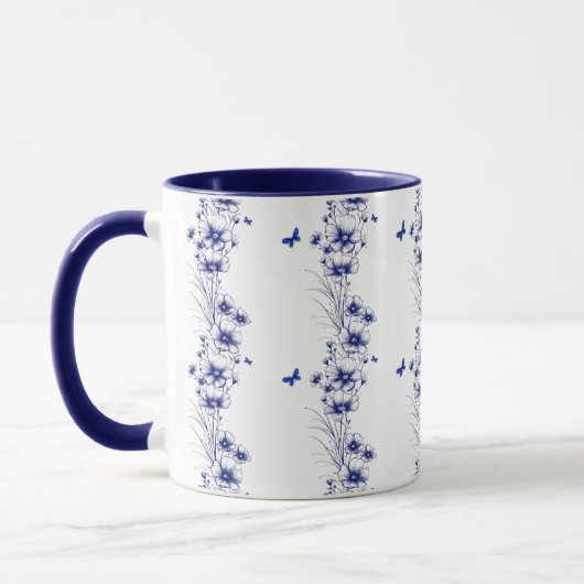 Bleu Fleurs motif tasse à café (Gauche)