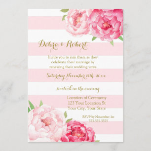 Bleu Fleurs Roses Vow Renouvellement Invitation