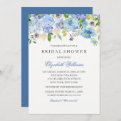 Bleu Floral Aquarelle Nuptiale Douche Invitation (Devant / Derrière)