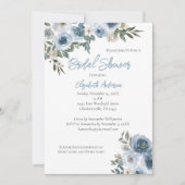 Bleu Floral Aquarelle Nuptiale Douche Invitation (Devant)