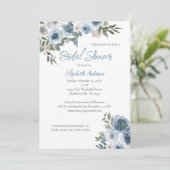 Bleu Floral Aquarelle Nuptiale Douche Invitation (Debout devant)