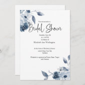 Bleu Floral Aquarelle Nuptiale Douche Invitation (Devant / Derrière)