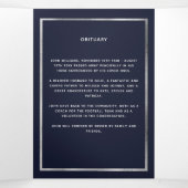 Bleu floral argent photo tri-pli programme funérai (Intérieur au milieu)