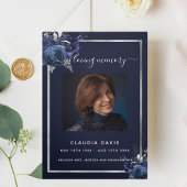 Bleu floral argent photo tri-pli programme funérai