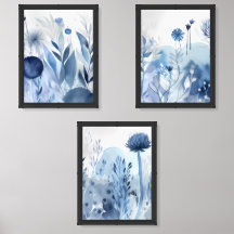 Bleu Floral Boho Mur Art
