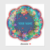 Bleu Floral Boho Trendy Nom Inspirivity Sticker (Feuille)