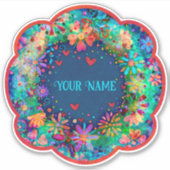 Bleu Floral Boho Trendy Nom Inspirivity Sticker (Devant)