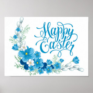 Bleu floral Bonne affiche de Pâques