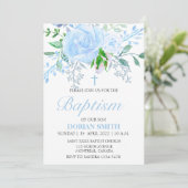 Bleu Floral Boy Invitation Baptême (Debout devant)