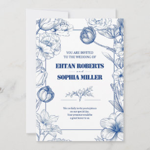 Bleu Floral Classic Faire-part de mariage