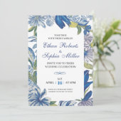 Bleu Floral Classic Faire-part de mariage (Debout devant)