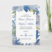 Bleu Floral classique Mariage plié Invitation (Devant)