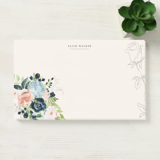 Bleu floral de minuit Note post-it (Bureau)
