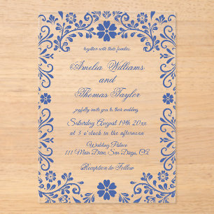 Bleu Floral Faire-part de mariage romantique