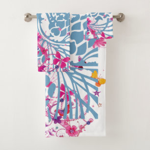 Bleu Floral Feminine papillons motif