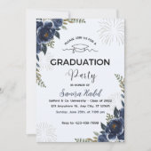 Bleu Floral Graduation Party Invitation (Devant)
