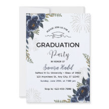 Bleu Floral Graduation Party Invitation