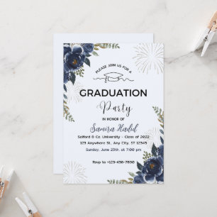 Bleu Floral Graduation Party Invitation