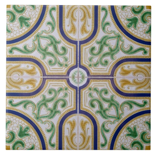 bleu floral jaune azulejos moderne Carreaux (Devant)