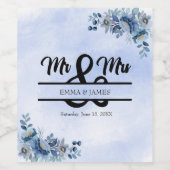 Bleu Floral Mariage Vin bouteille Étiquette (Étiquettes simples)