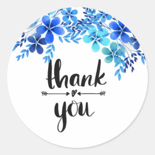 Bleu floral merci autocollant