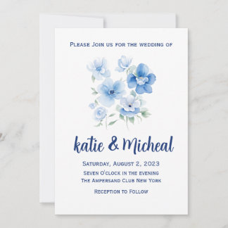 Bleu Floral Minimaliste Faire-part de mariage simp