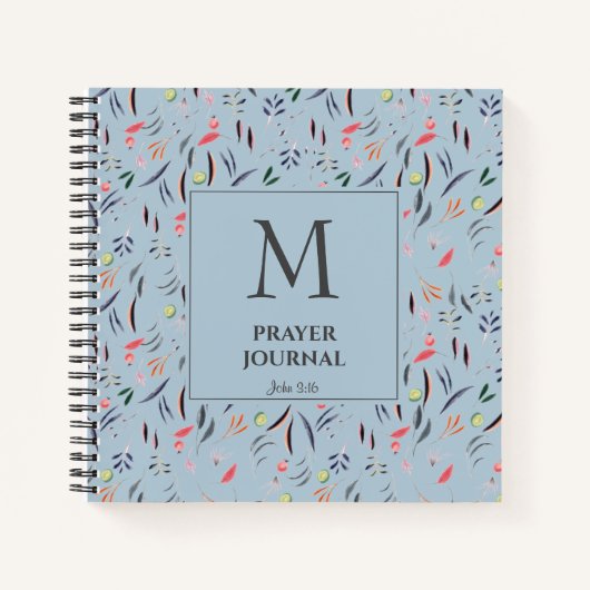 Bleu | Floral | Monogramme | PRAYER JOURNAL (Devant)