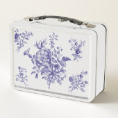 Bleu Floral Motif Métal Lunchbox (Dos)