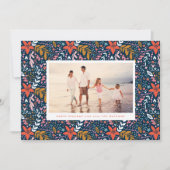 Bleu Floral Noël Joli Carte photo de vacances (Devant)