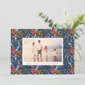 Bleu Floral Noël Joli Carte photo de vacances (Debout devant)