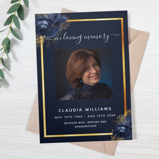 Bleu floral or photo tri-pli programme funéraire