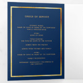 Bleu floral or photo tri-pli programme funéraire (Intérieur en premier)