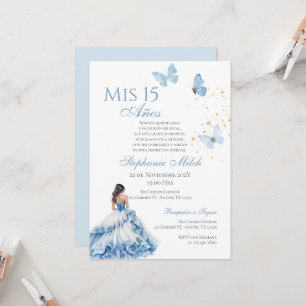 Bleu Floral Papillon Quinceanera Invitation