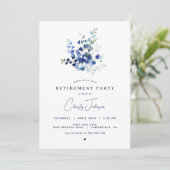 Bleu Floral Retraite Party Invitation (Debout devant)