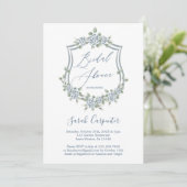 Bleu Floral Romantique Douche nuptiale Invitation (Debout devant)