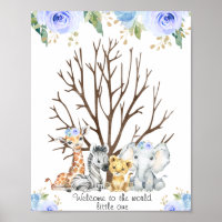 Bleu Floral Safari empreintes digitales Poster du