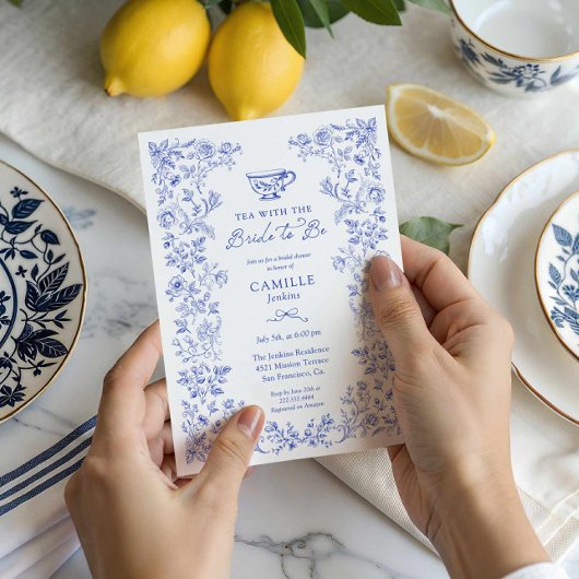 Bleu Floral Tea Party Bridal Douche Invitation