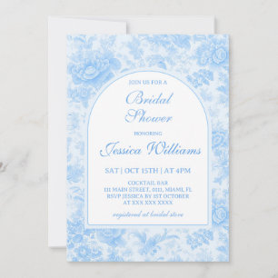 Bleu Floral Toile Bridal Douche Invitation