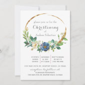 Bleu Floral Vert Baptême Boy Invitation (Devant)