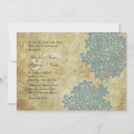 Bleu Floral Vintage Mariage Invitations (Devant)