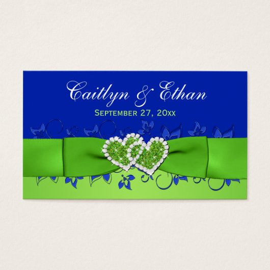 Bleu, Flore verte, Coeurs Mariage Favor Balise (Devant)