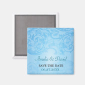 Bleu Flourish Wedding Save the Date Magnet (Recto/Verso)