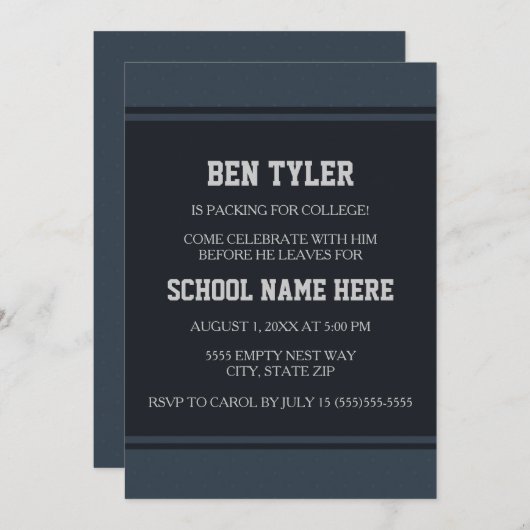 Bleu foncé avec points "Off To College" Invitation (Devant / Derrière)